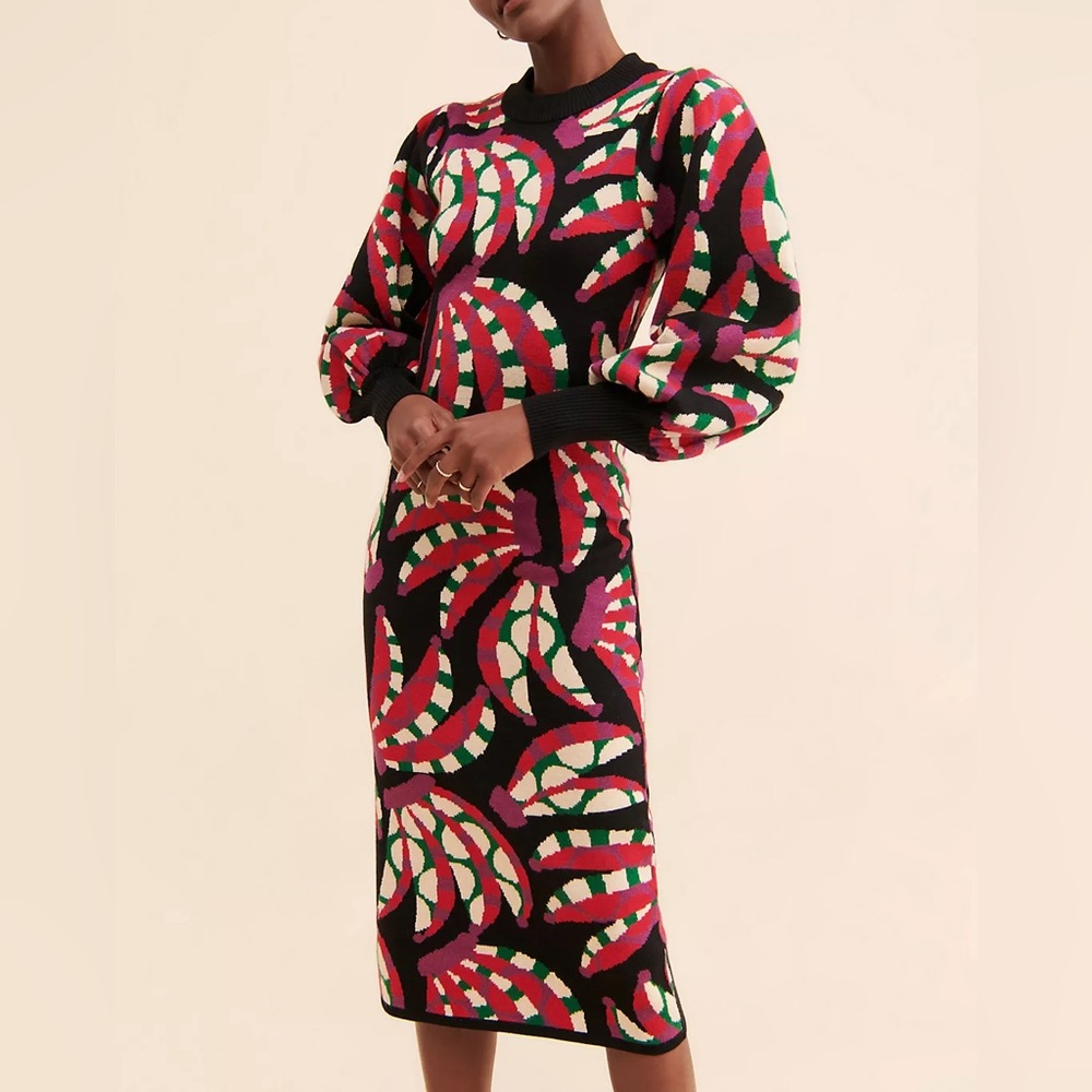 FARM Rio Banana Dots Knit Sweater Dress